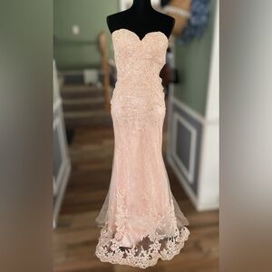 Vienna Prom Strapless Mermaid Rhinestone Prom Dress Womens 2 Princess Pink lace